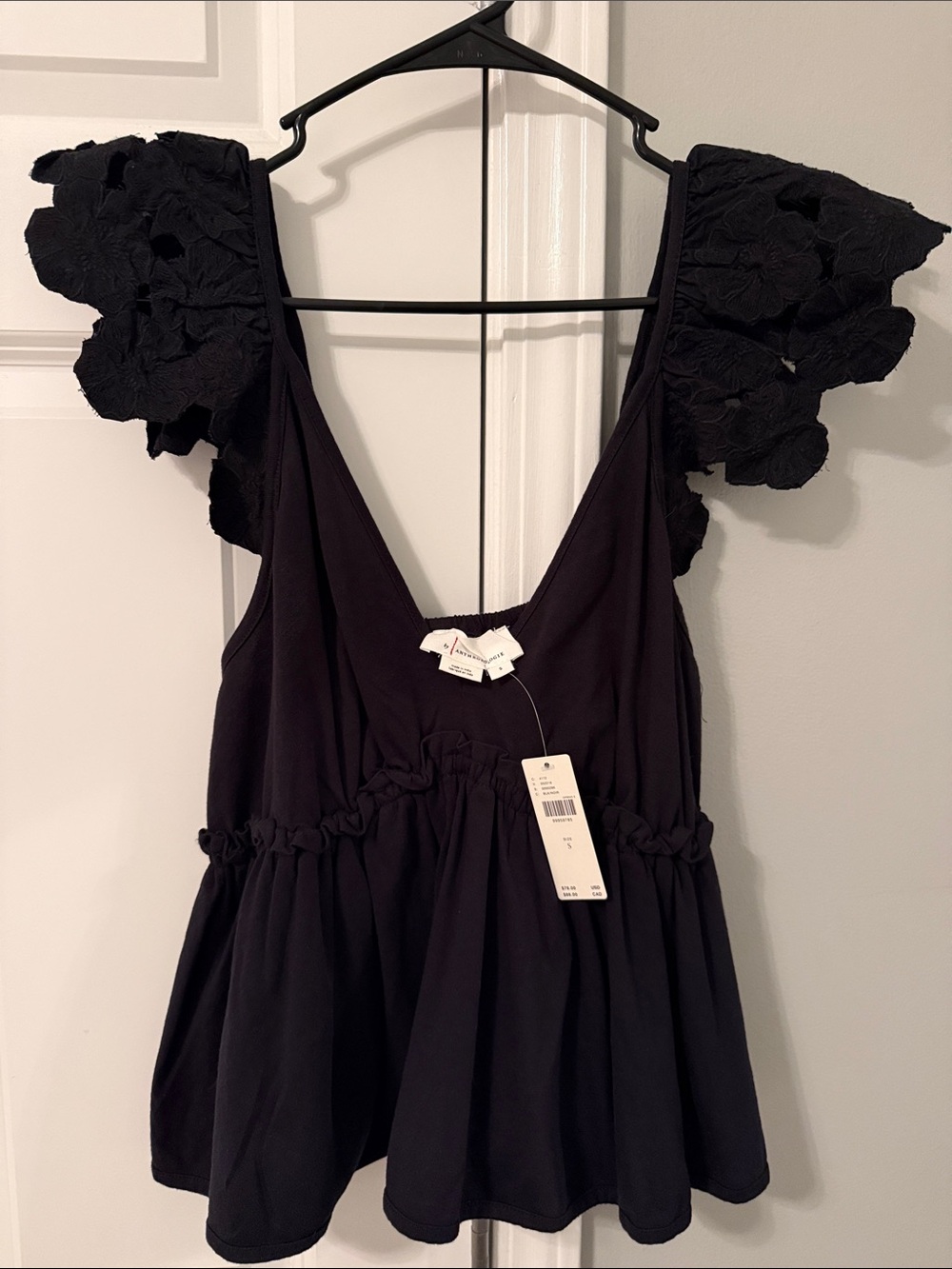 Anthropologie Black Flutter-Sleeve Peplum Tank Top